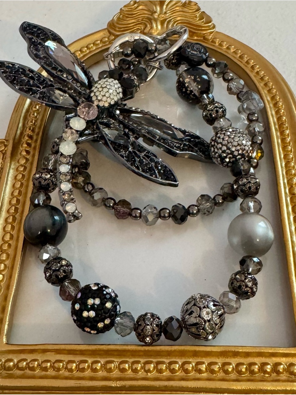 New Black Crystal Dragonfly Beaded Phone Chain